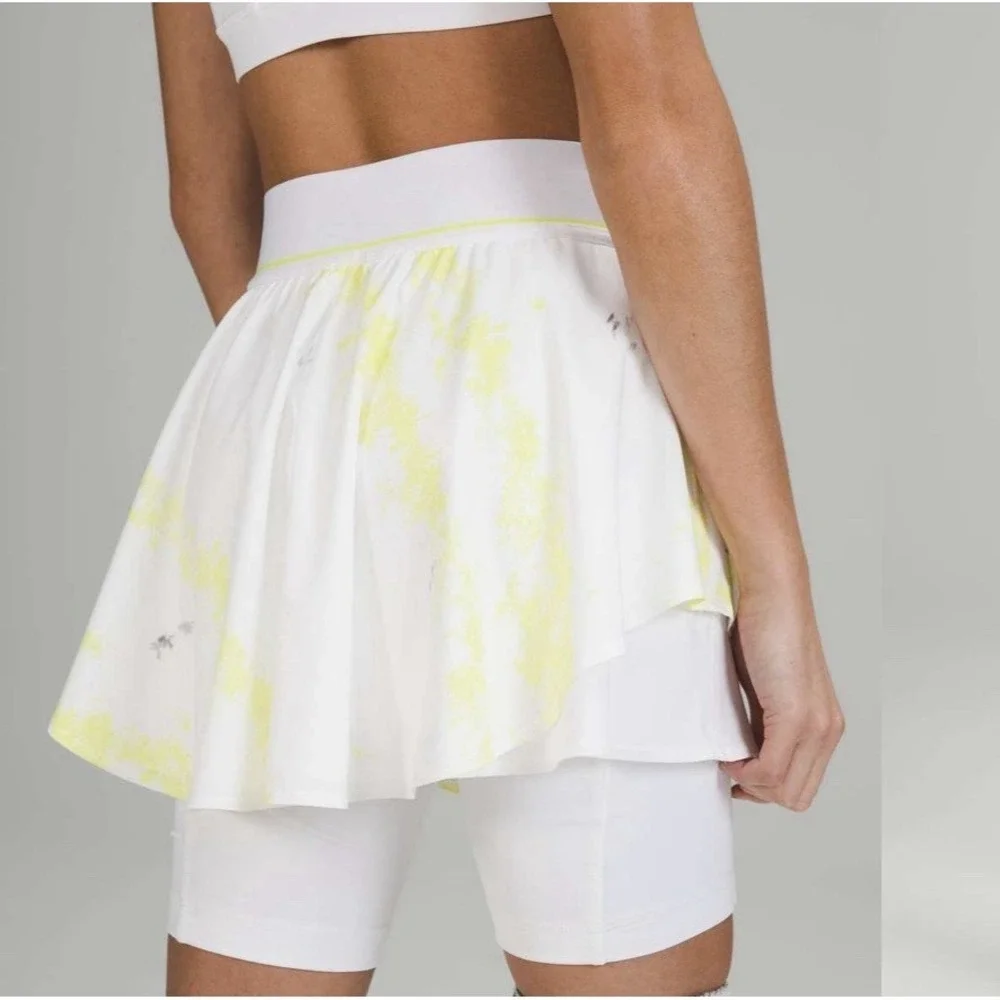 Lululemon‎ Court Rival High Rise Skirt Extended Shorts Liner Lemon White Tennis